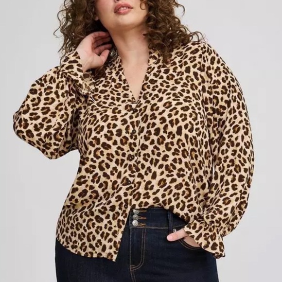 Torrid Womens Leopard Print Ruffle Trim Long Sleeve Blouse Top Plus Size 1X - Picture 1 of 11